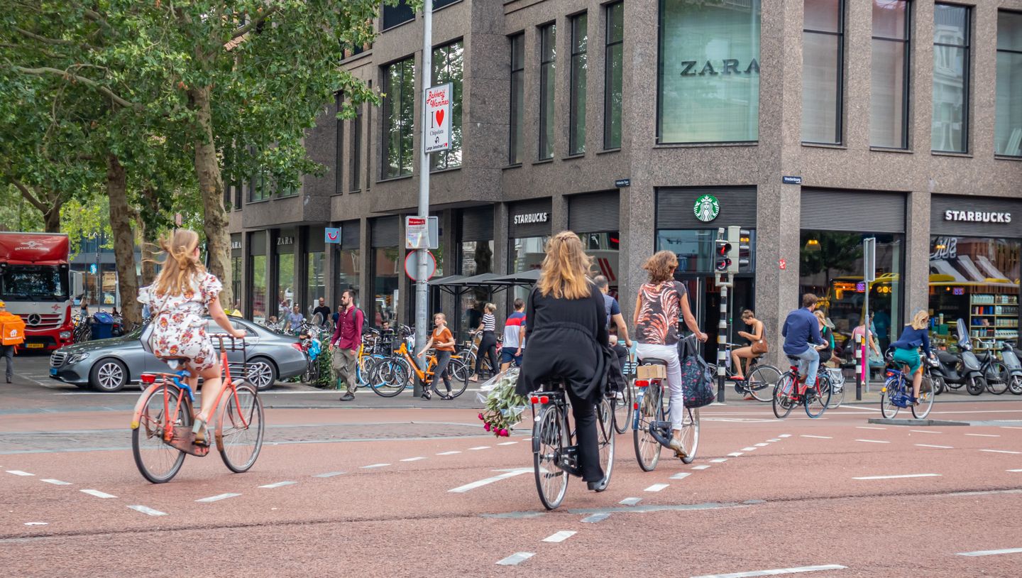 People riding bicycles in Utrecht city centre