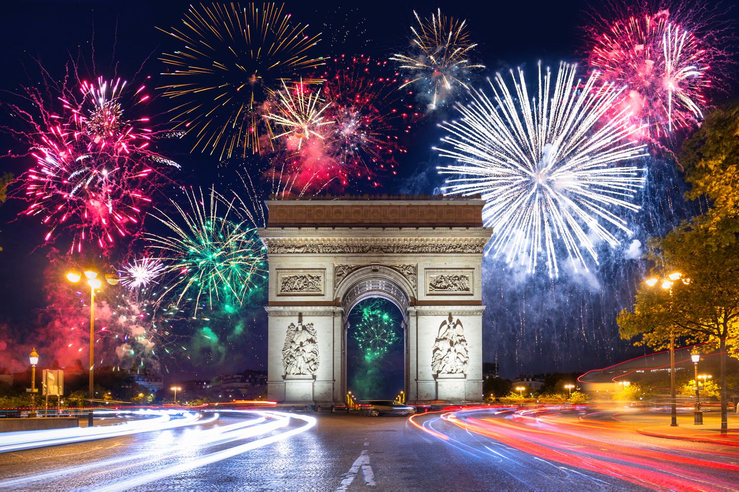 New Year fireworks display over the Arc de Triomphe in Paris, France