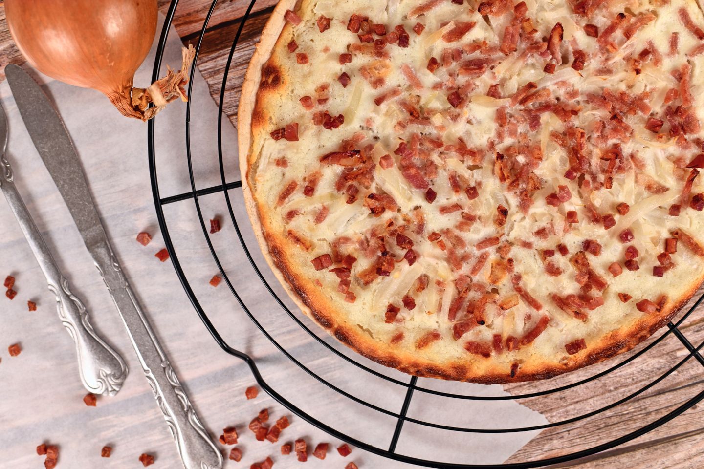 Flammkuchen or tarte flambee, a traditional French pizza.