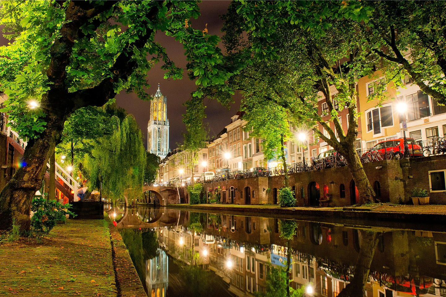 Lights reflected in the canal in Oudegracht, Utrecht